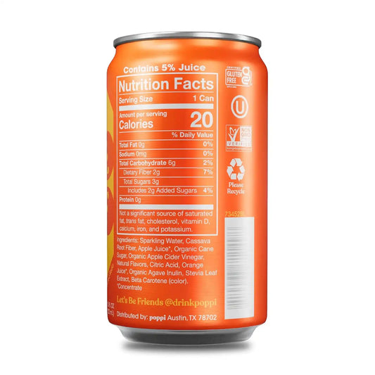 Poppi Prebiotic Soda, Orange, 7.5 Fl Oz Mini Can, 24 Pack