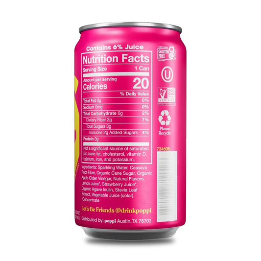 Poppi Prebiotic Soda, Strawberry Lemon, 7.5 Fl Oz Mini Can, 24 Pack