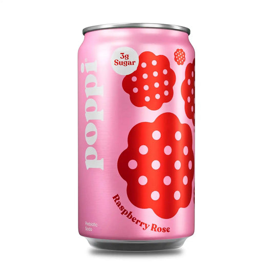 Poppi Prebiotic Soda, Raspberry Rose, 7.5 Fl Oz Mini Can, 24 Pack