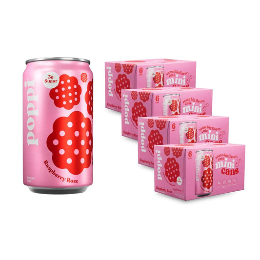 Poppi Prebiotic Soda, Raspberry Rose, 7.5 Fl Oz Mini Can, 24 Pack