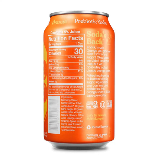 Poppi Prebiotic Soda, Sparkling Water & Fruit Juice, Orange, 12 Oz, 12 Pack